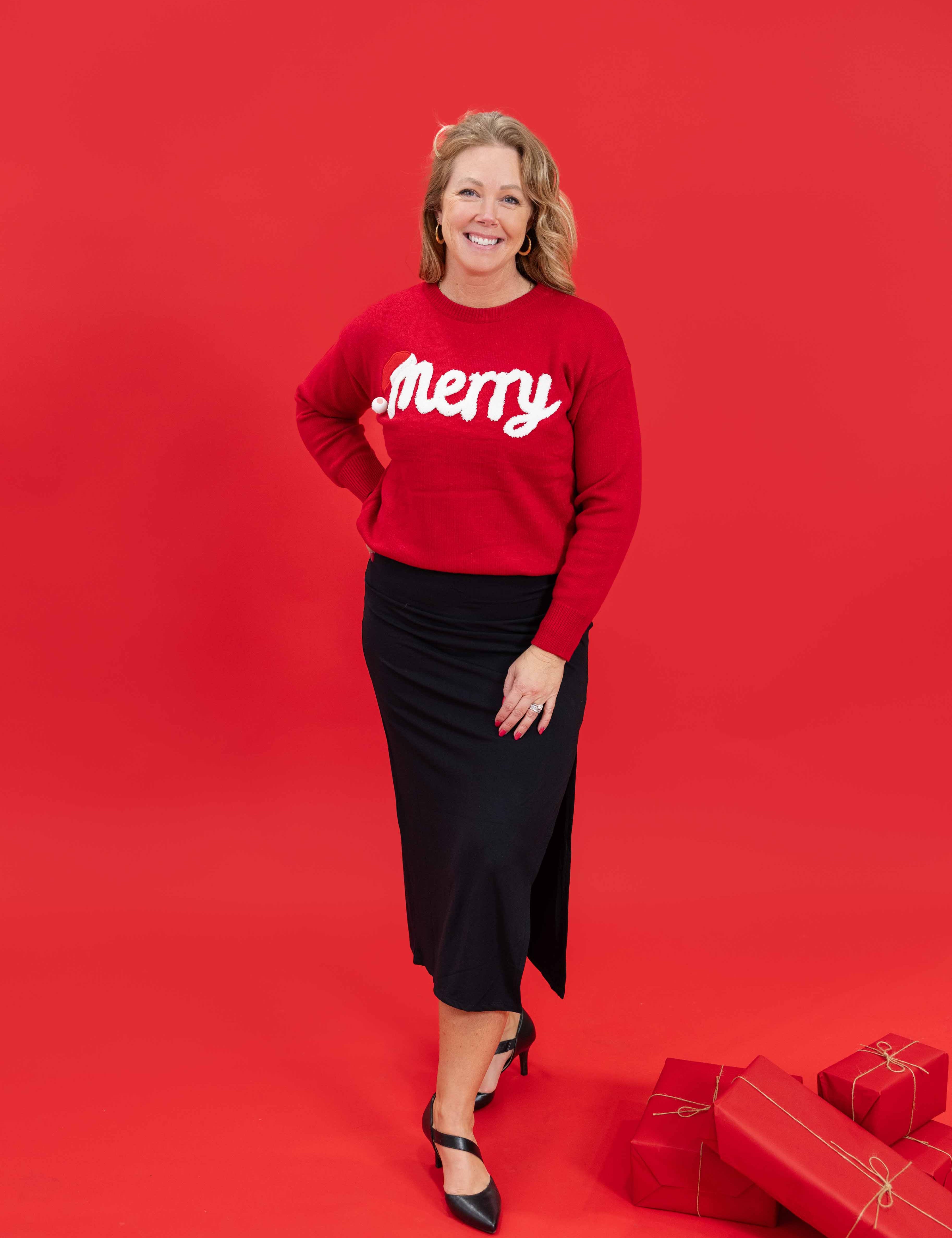 MERRY & Bright Holiday Sweater in Red