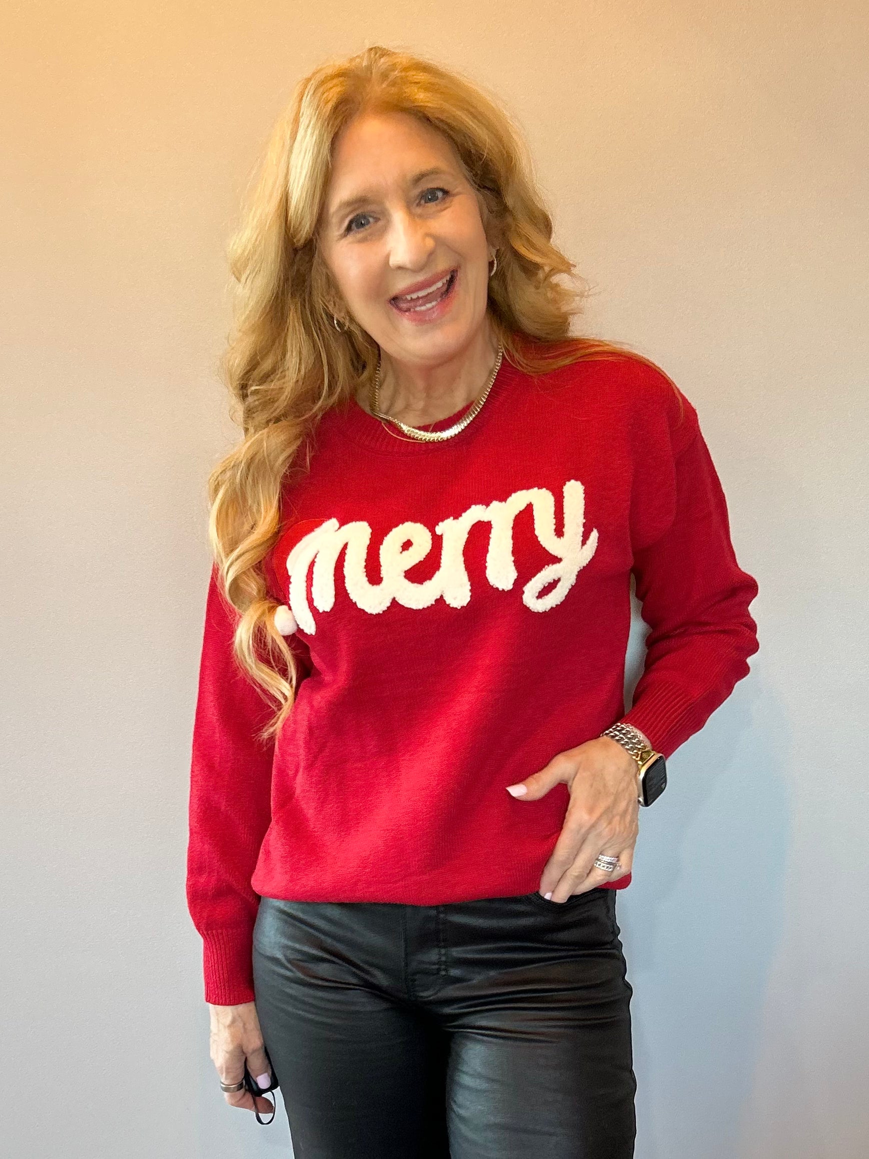 MERRY & Bright Holiday Sweater in Red