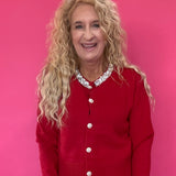 Main Jeweled Character Knit Sweater in Red