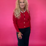 Main Jeweled Character Knit Sweater in Red