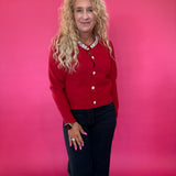 Main Jeweled Character Knit Sweater in Red