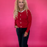 Main Jeweled Character Knit Sweater in Red
