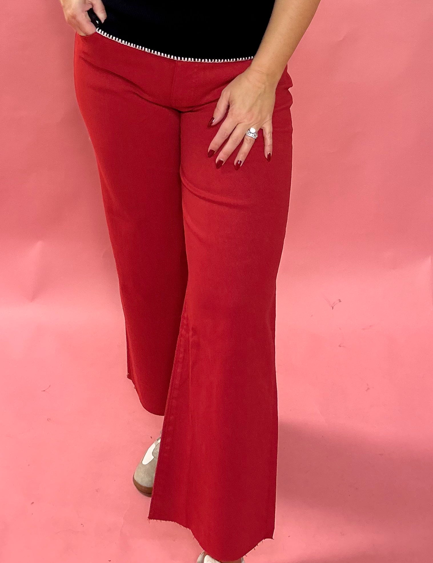 Meg Fab Ab Ruby Red Wide-Leg Jeans