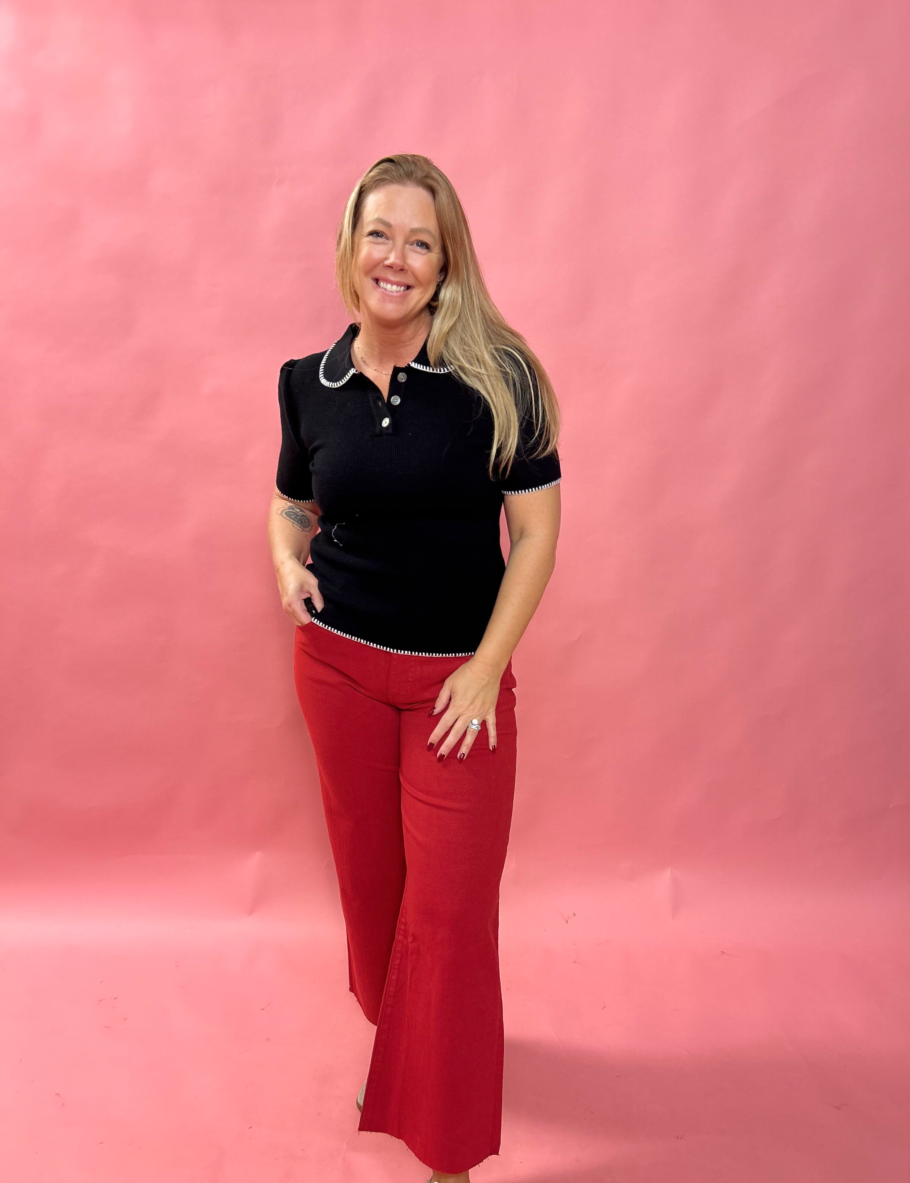 Meg Fab Ab Ruby Red Wide-Leg Jeans