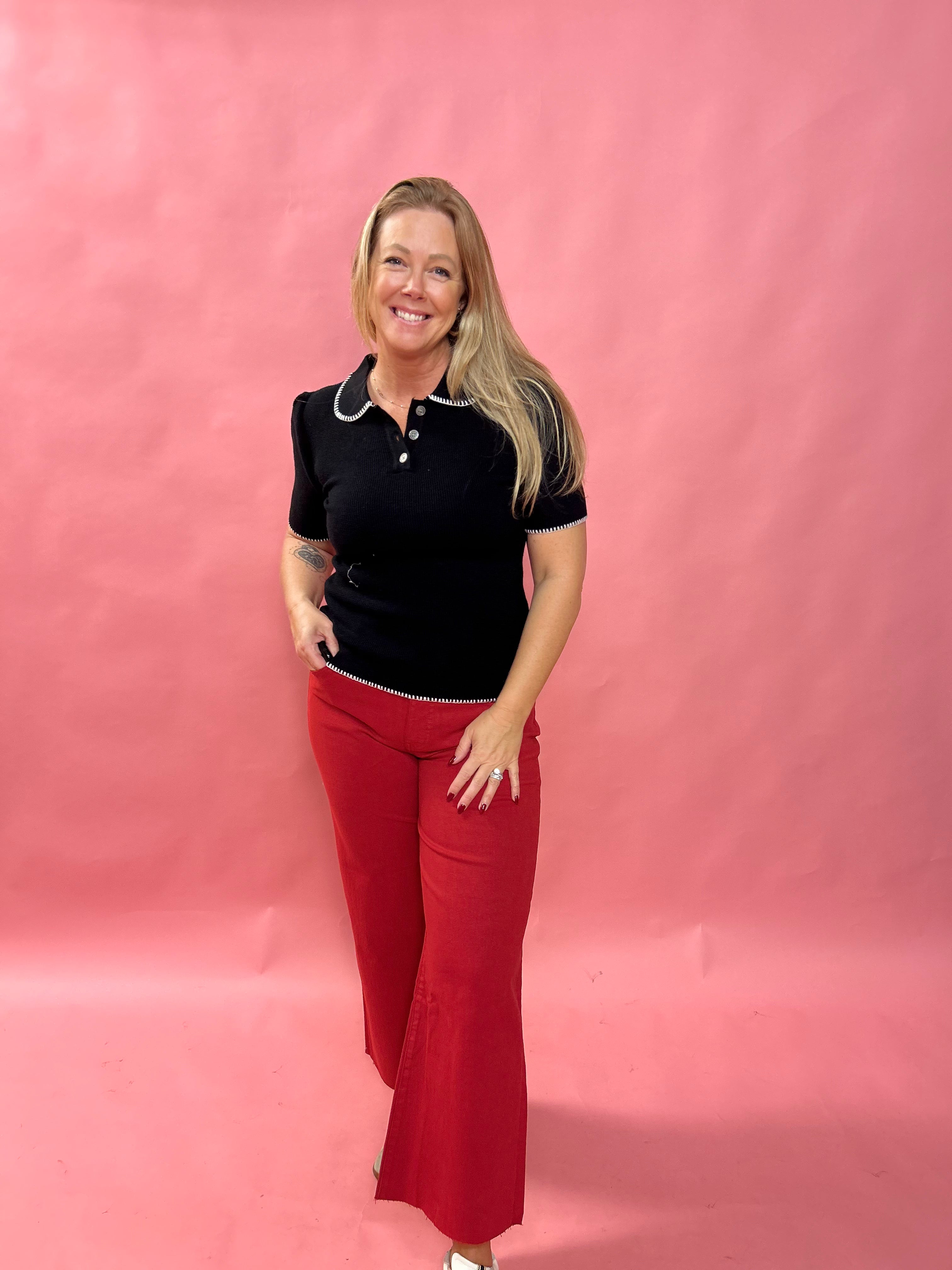 Meg Fab Ab Ruby Red Wide-Leg Jeans