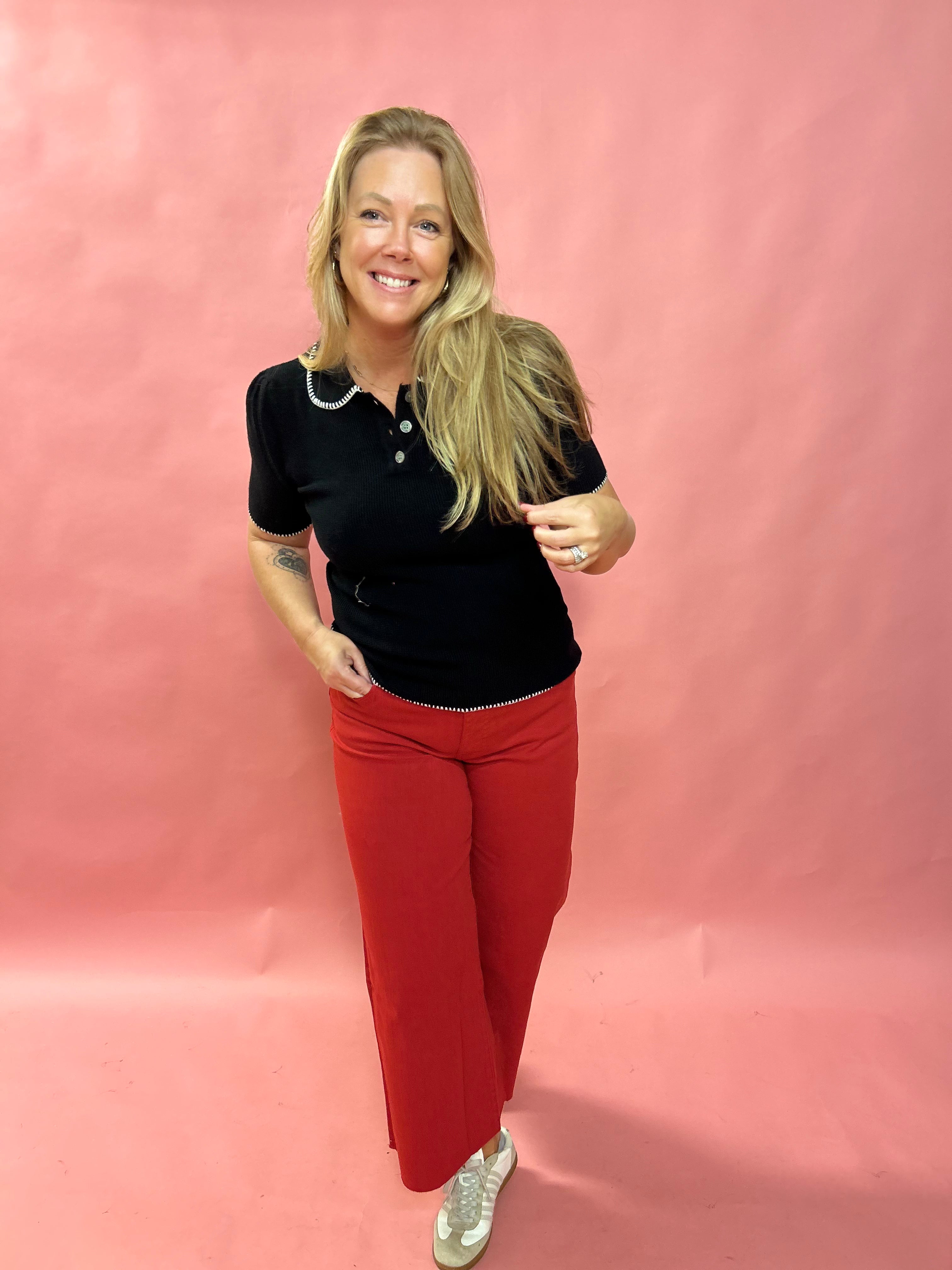 Meg Fab Ab Ruby Red Wide-Leg Jeans