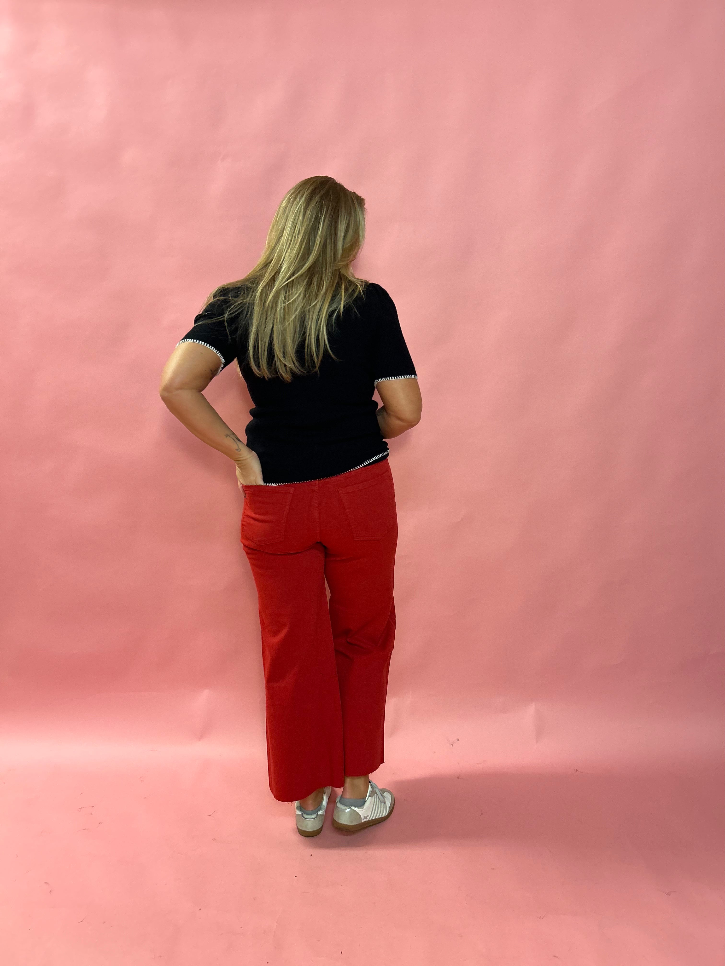 Meg Fab Ab Ruby Red Wide-Leg Jeans