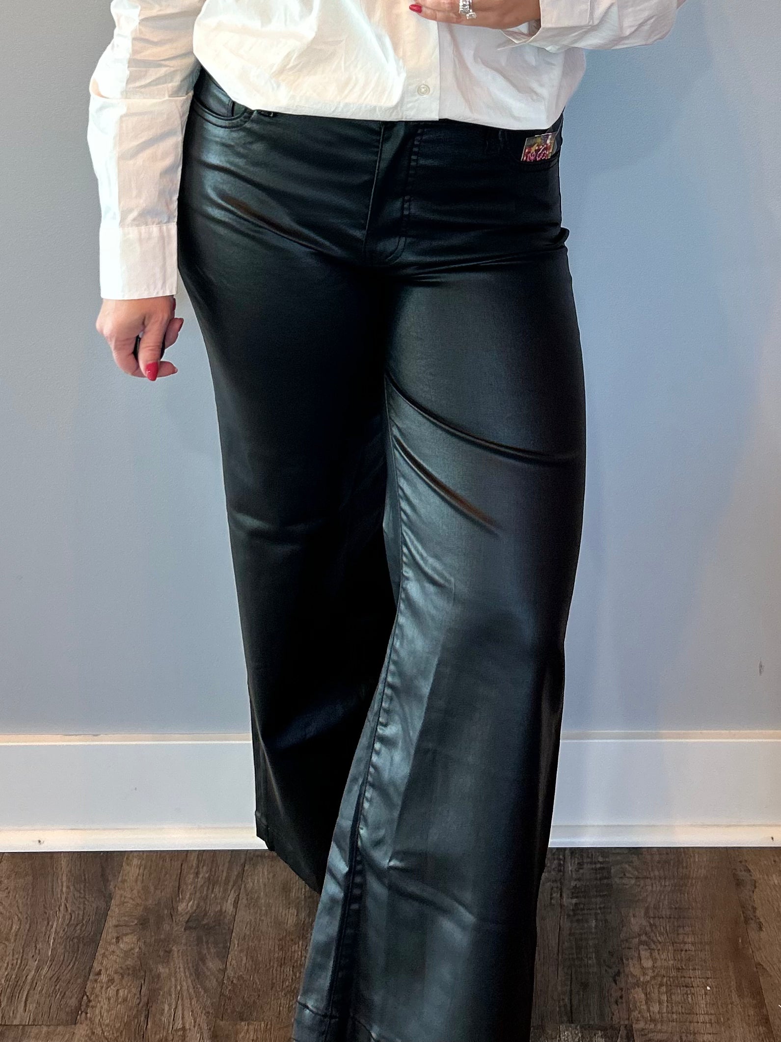 Meg HR Faux Leather Wide Leg in Black