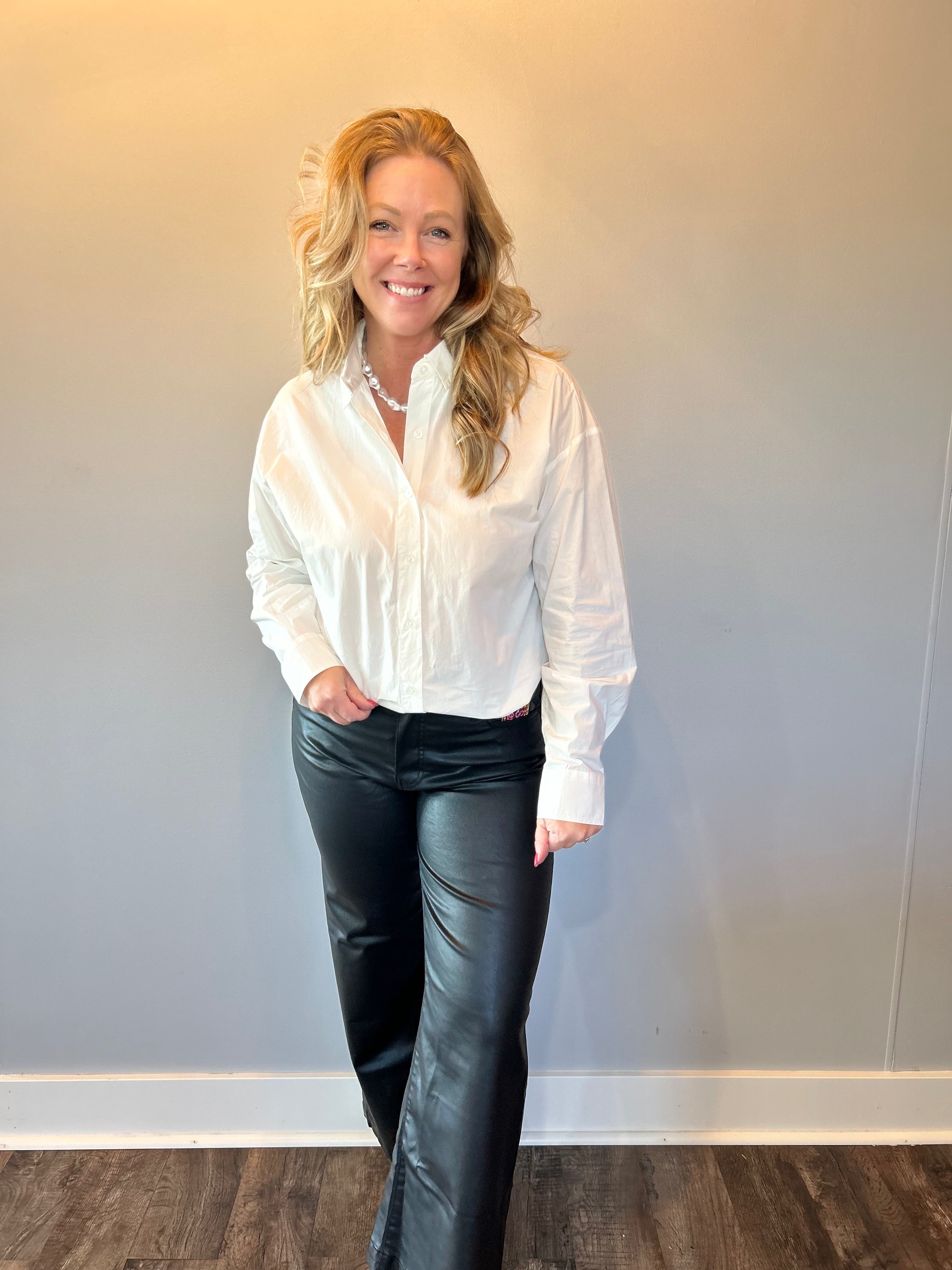 Meg HR Faux Leather Wide Leg in Black