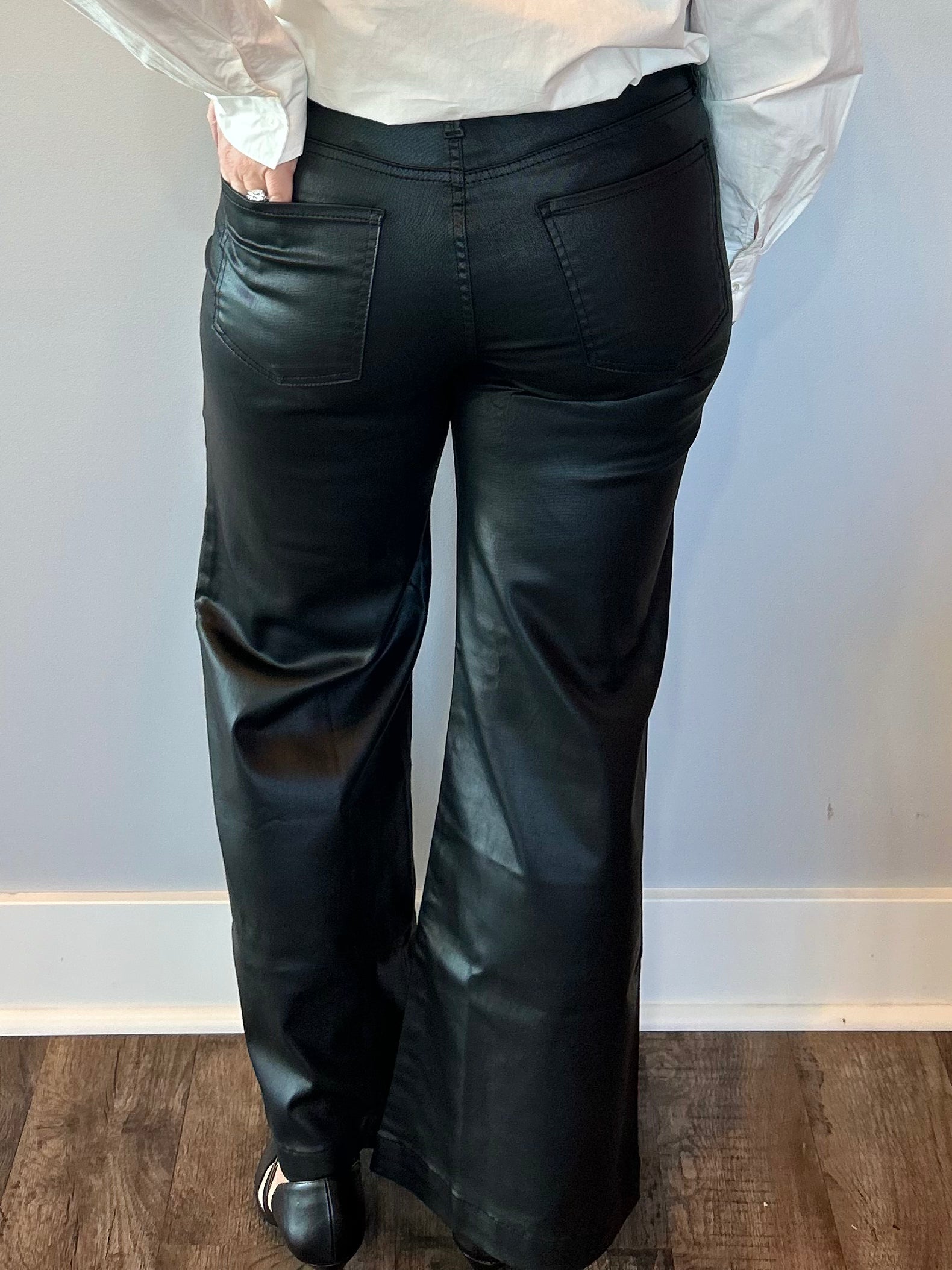 Meg HR Faux Leather Wide Leg in Black
