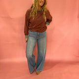 Micro Stripe Contrast Trim Sweatshirt in Berry