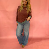 Micro Stripe Contrast Trim Sweatshirt in Berry