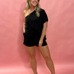 Midnight Allure One-Shoulder Romper in Black