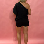 Midnight Allure One-Shoulder Romper in Black
