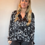 Midnight Bloom Satin Blouse in Black