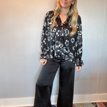 Midnight Bloom Satin Blouse in Black