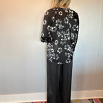 Midnight Bloom Satin Blouse in Black