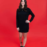 Midnight Edge Asymmetric Sweater Dress in Black