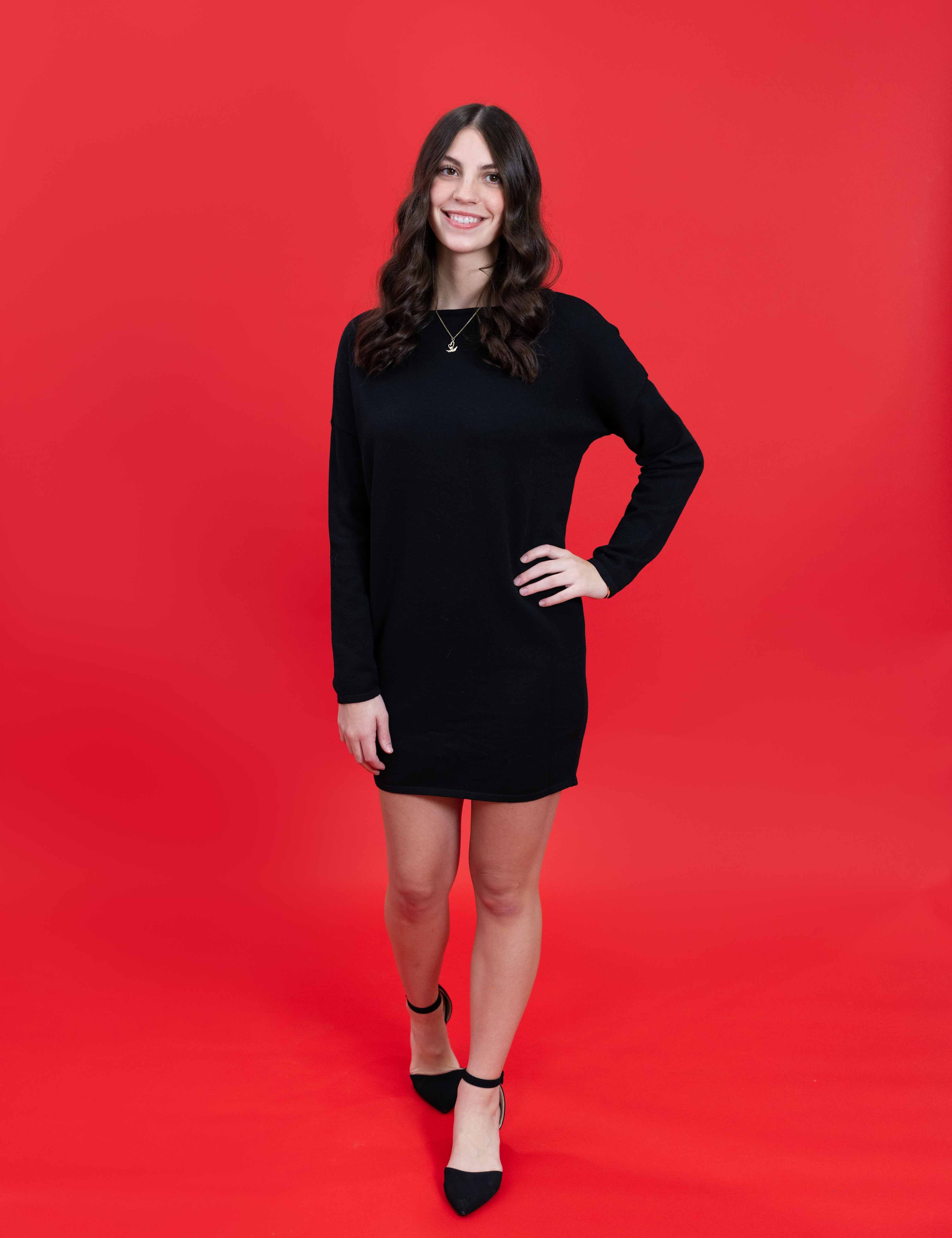 Midnight Edge Asymmetric Sweater Dress in Black