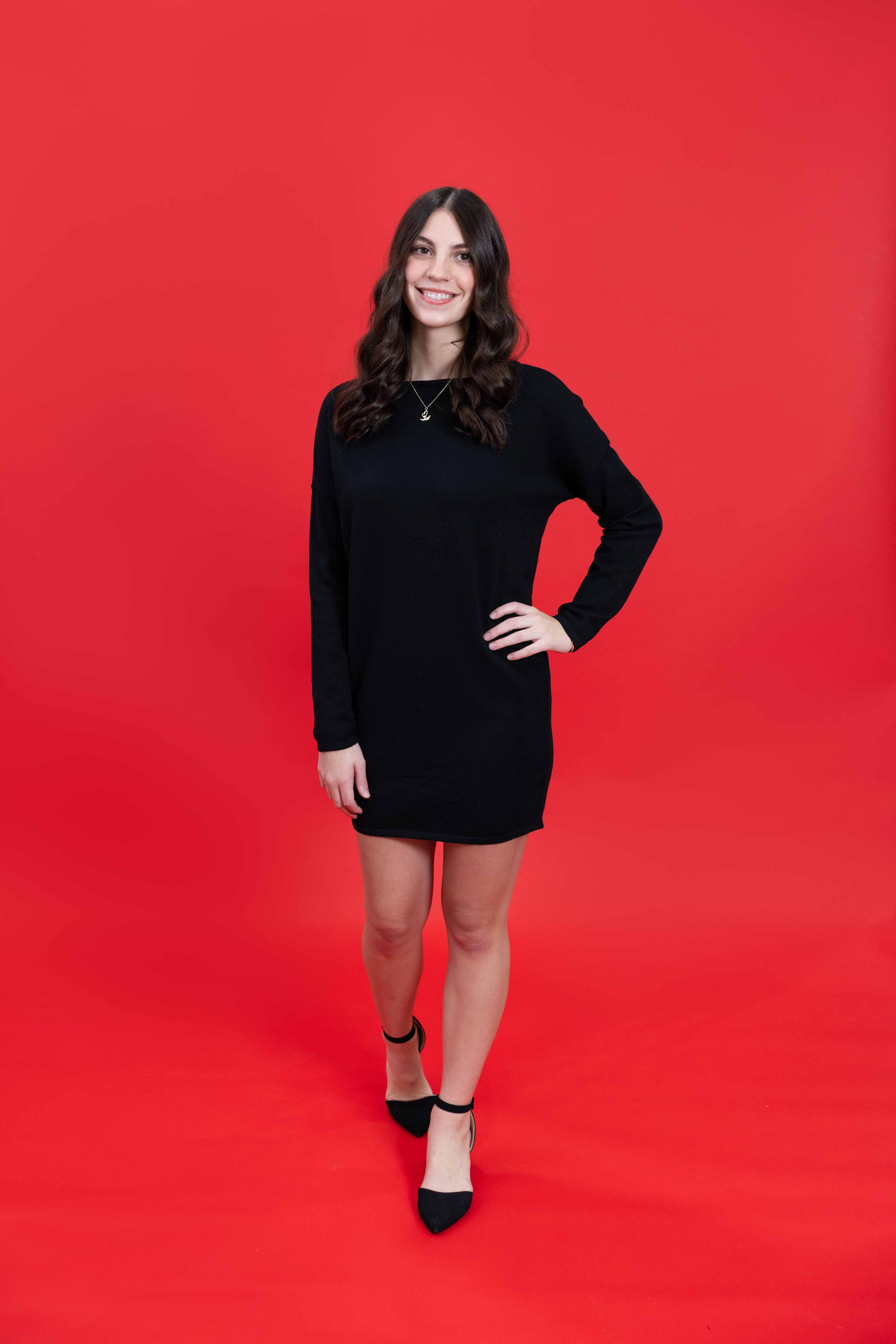 Midnight Edge Asymmetric Sweater Dress in Black