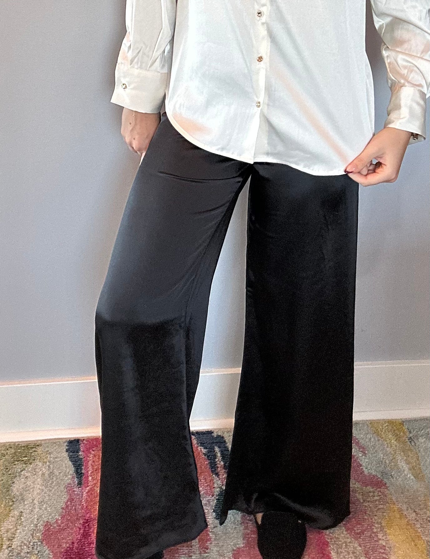 Midnight Luxe Satin Pants in Black
