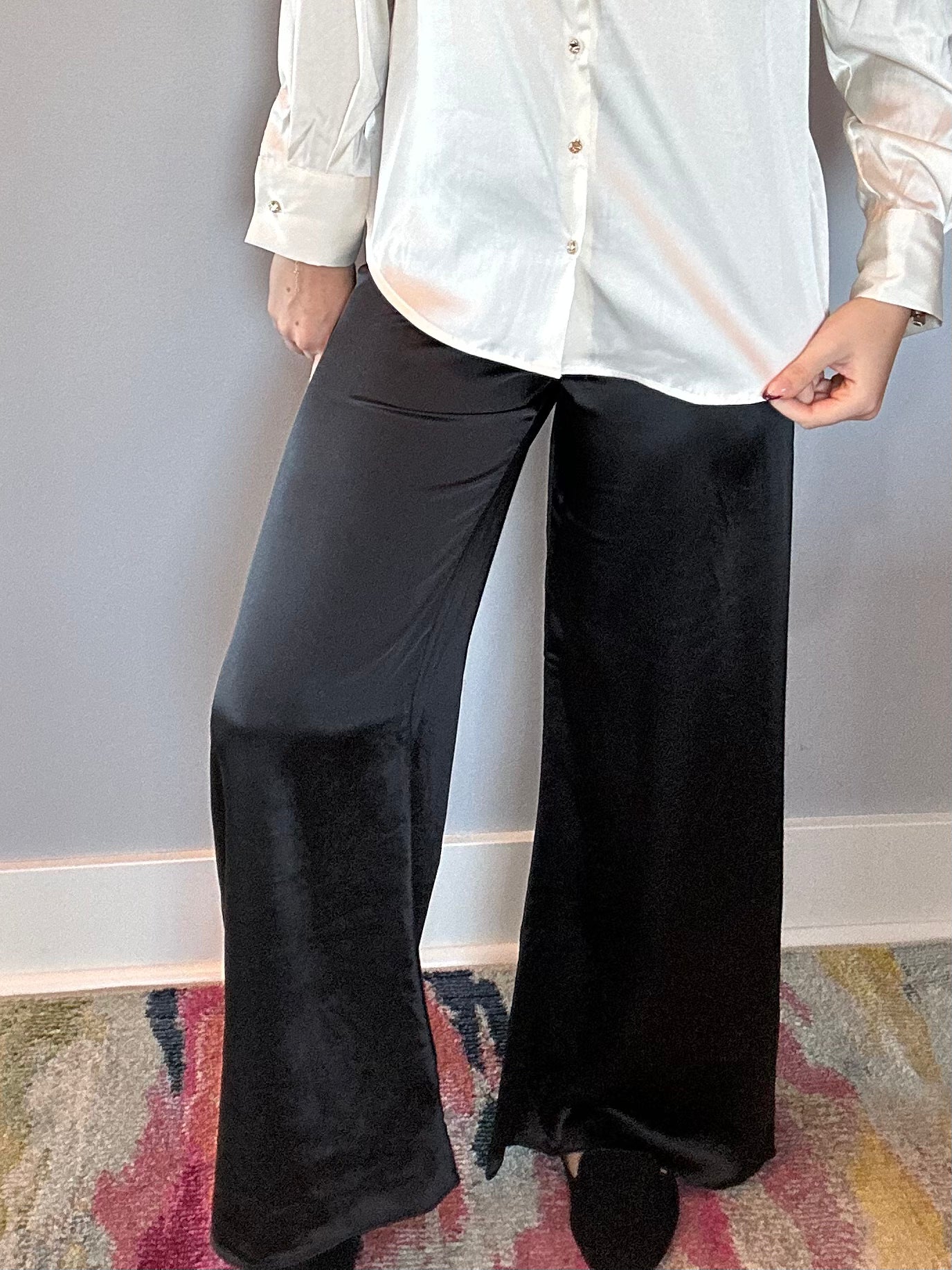 Midnight Luxe Satin Pants in Black