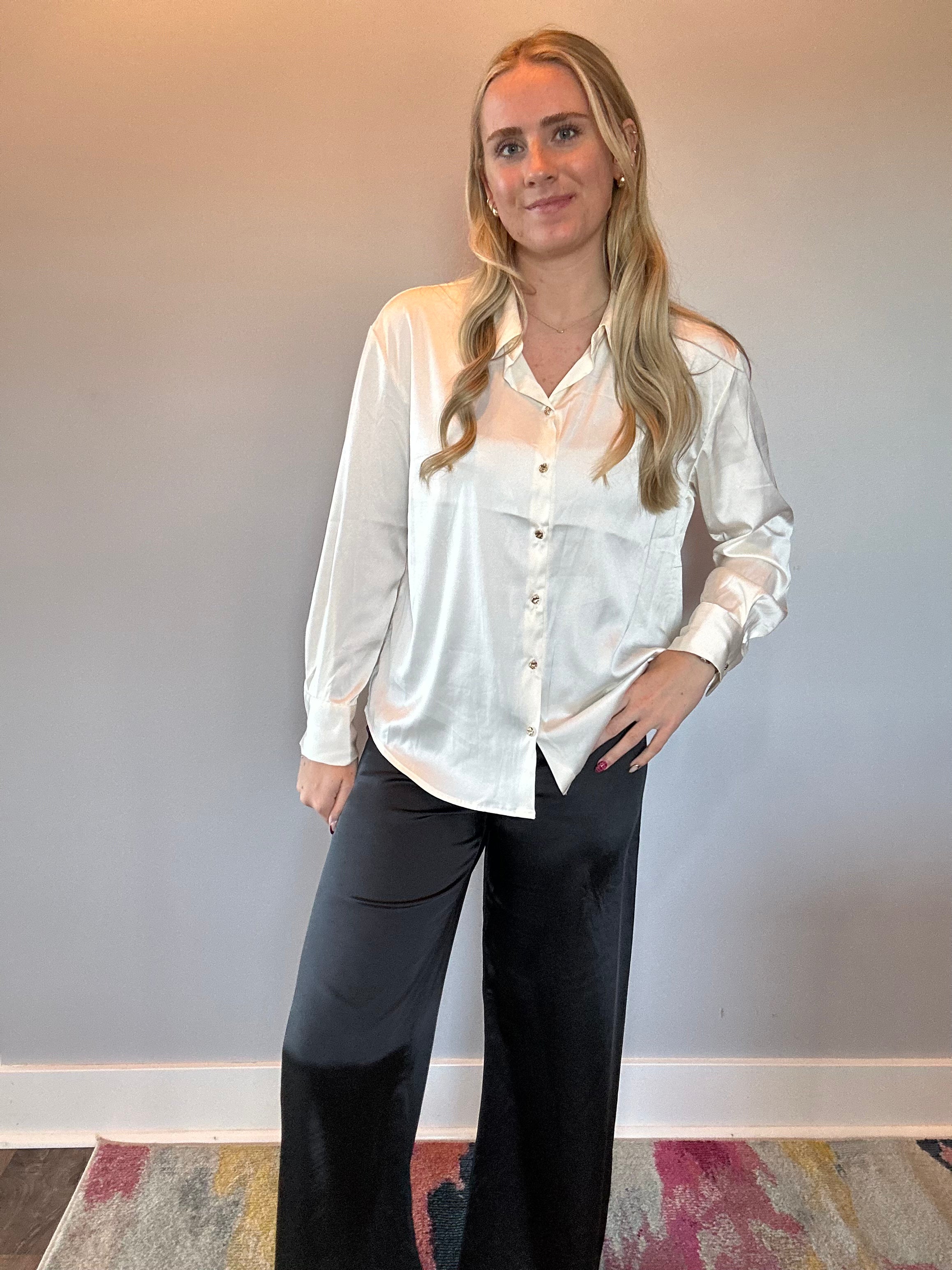 Midnight Luxe Satin Pants in Black