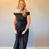 Midnight Muse Off-Shoulder Dress in Black