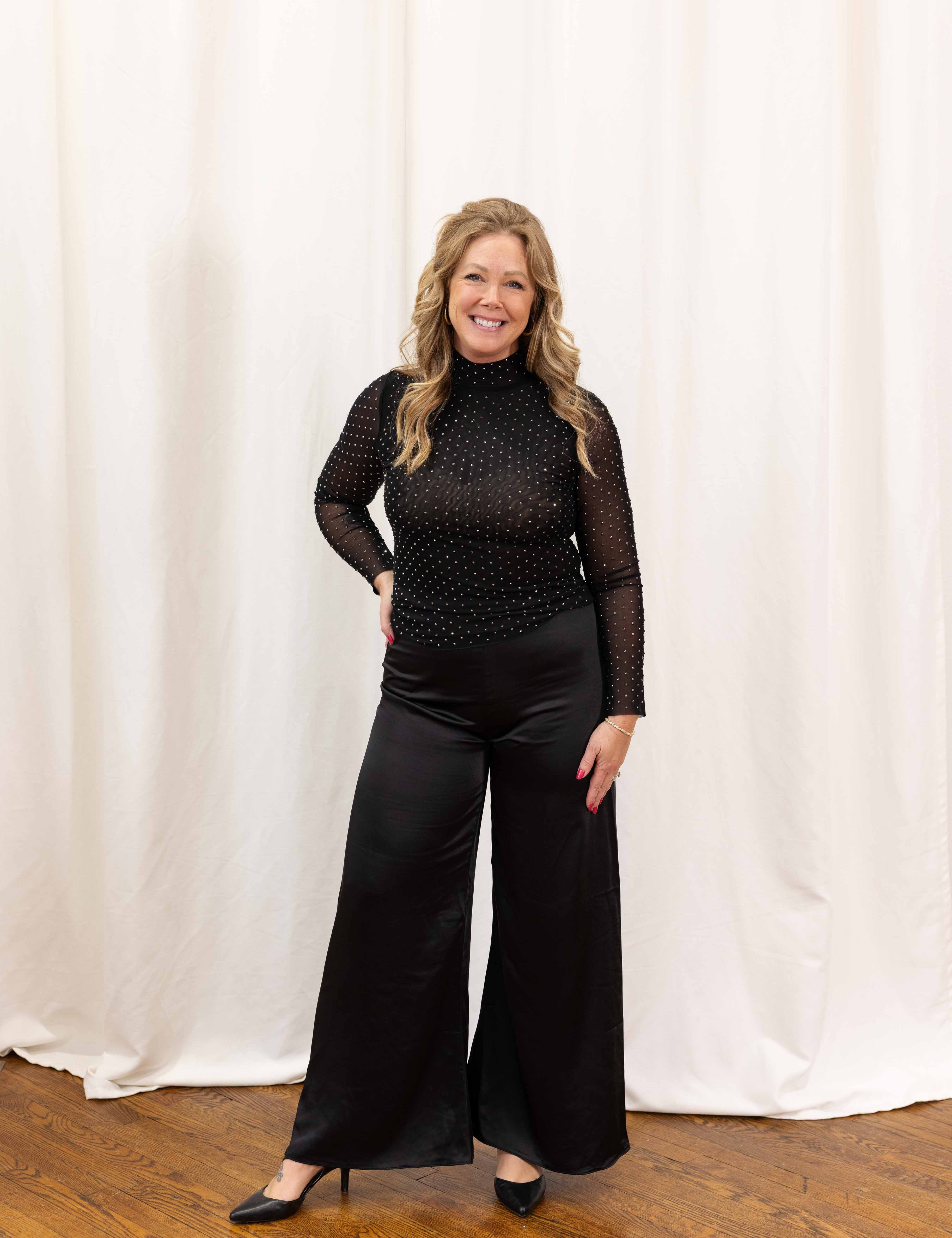 Midnight Sparkle Mesh Top in Black