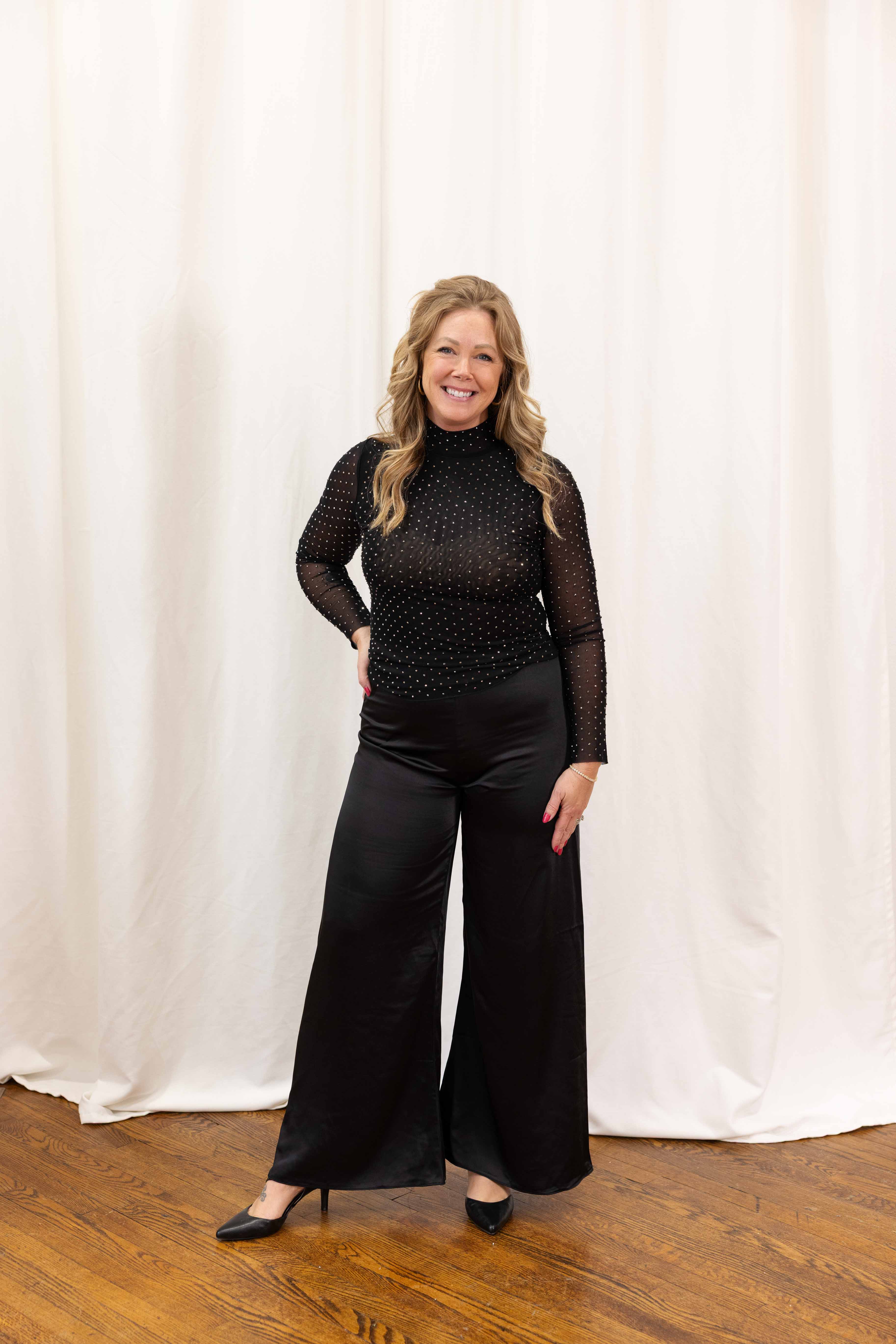 Midnight Sparkle Mesh Top in Black