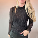 Midnight Sparkle Mesh Top in Black