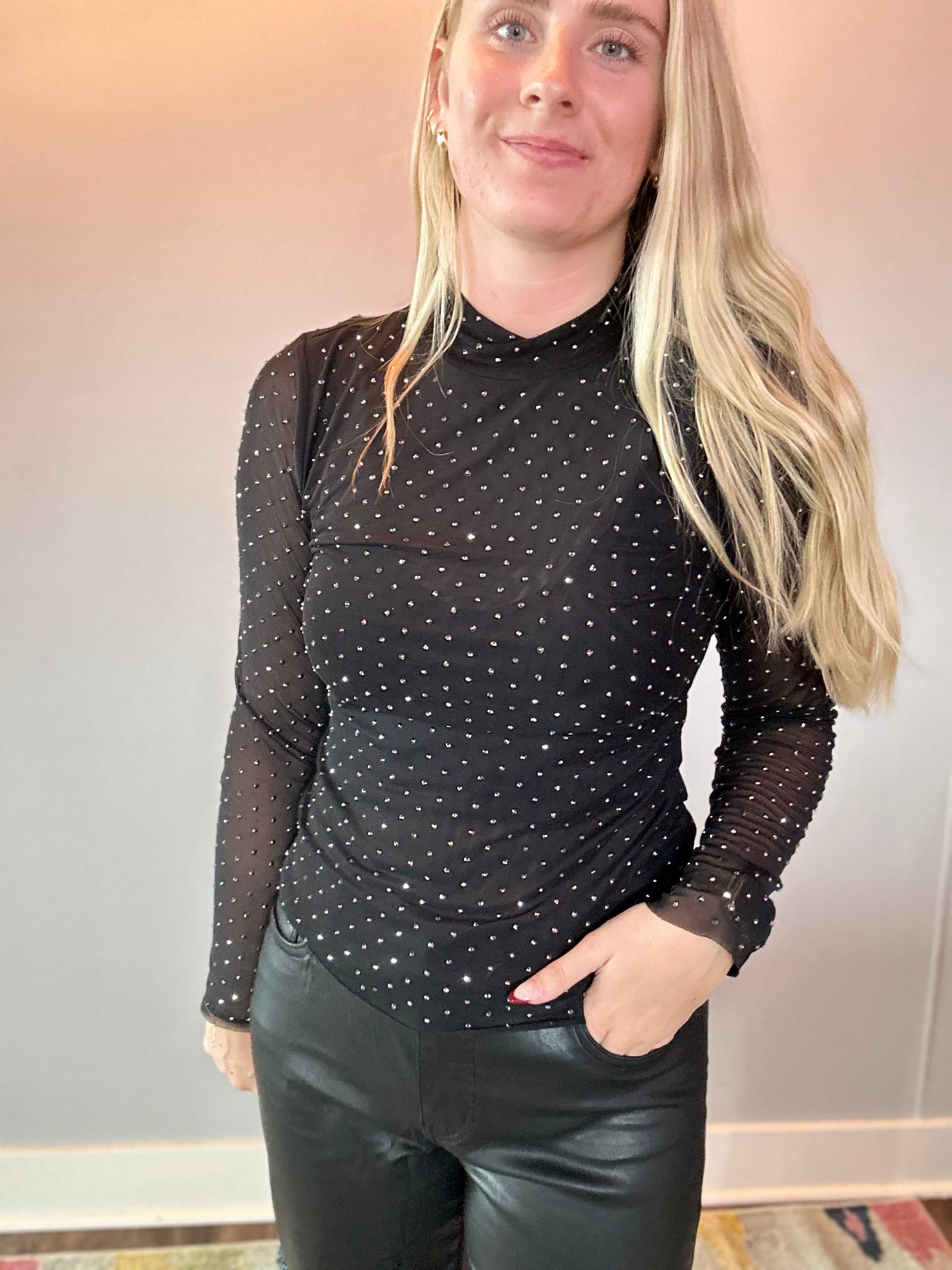 Midnight Sparkle Mesh Top in Black
