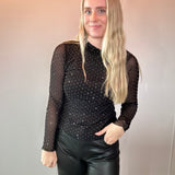 Midnight Sparkle Mesh Top in Black