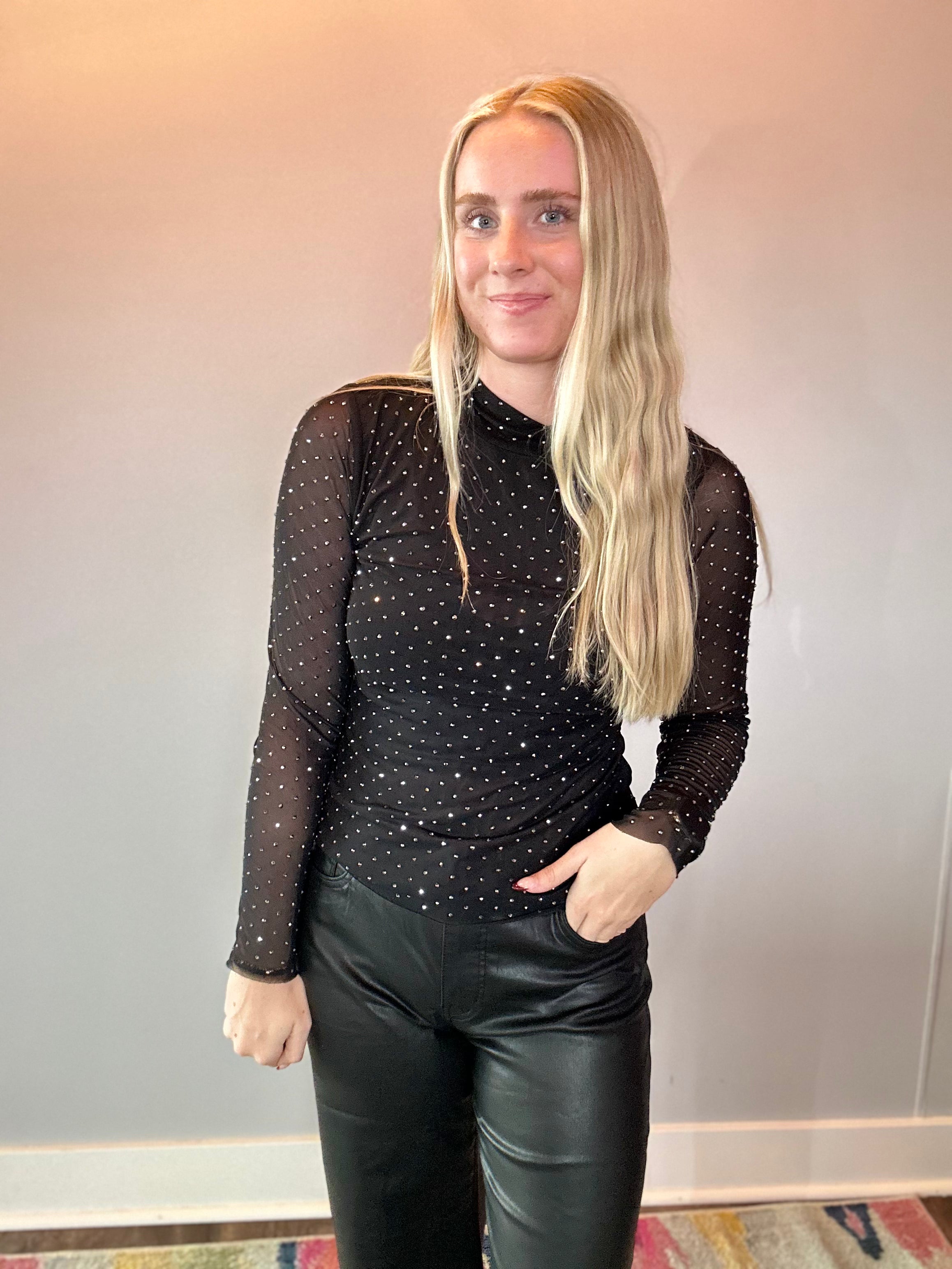 Midnight Sparkle Mesh Top in Black