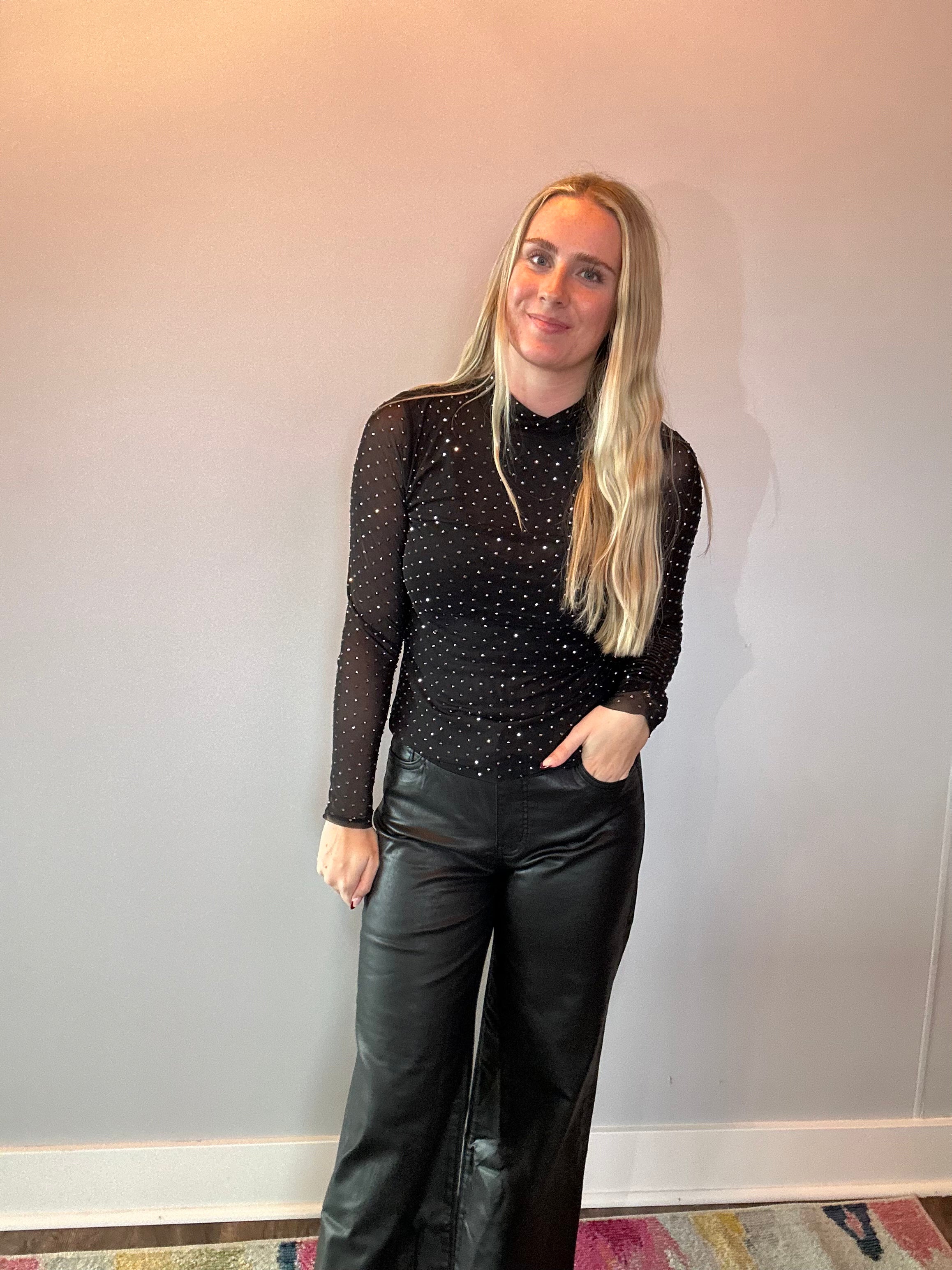 Midnight Sparkle Mesh Top in Black