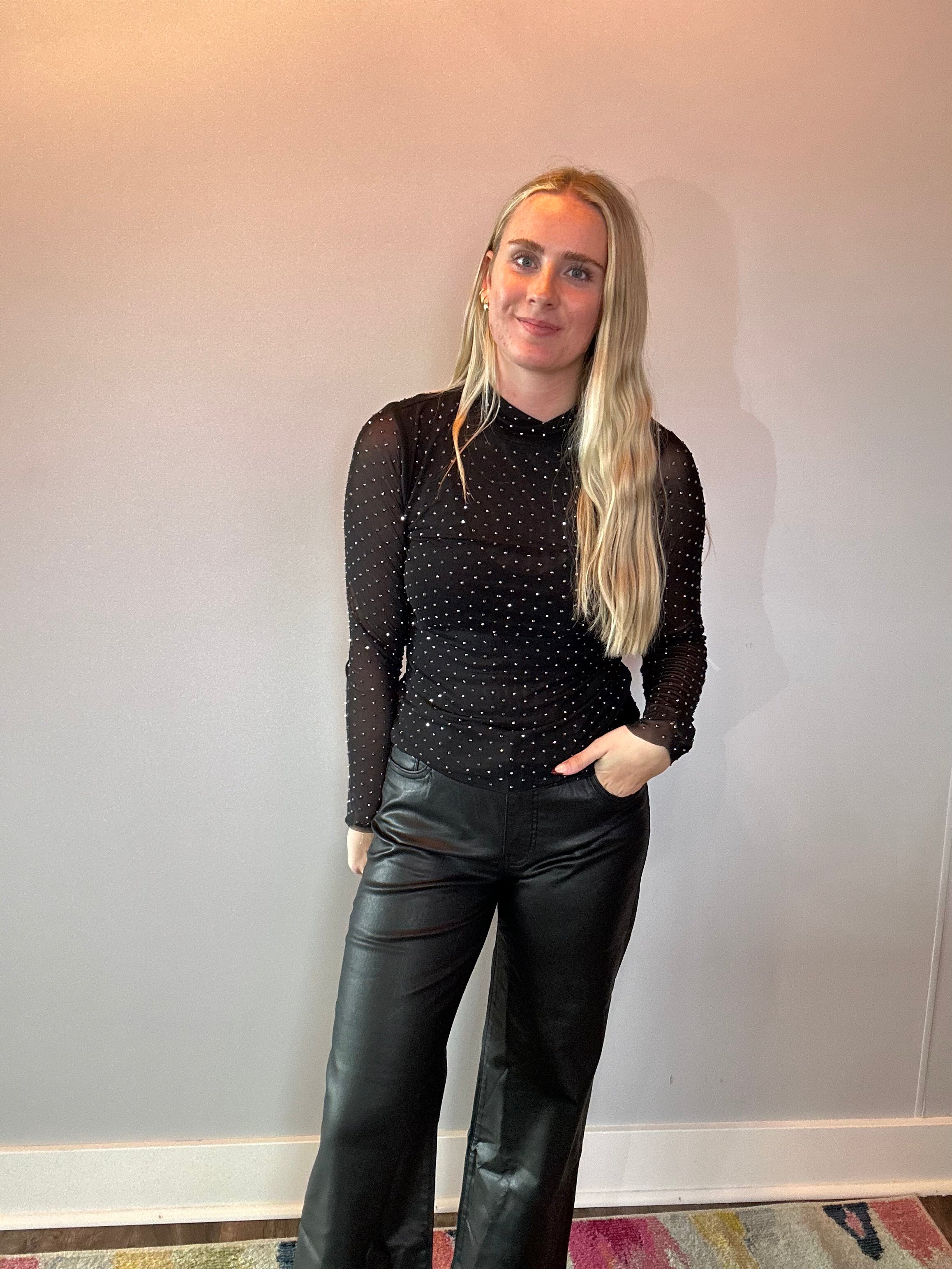 Midnight Sparkle Mesh Top in Black