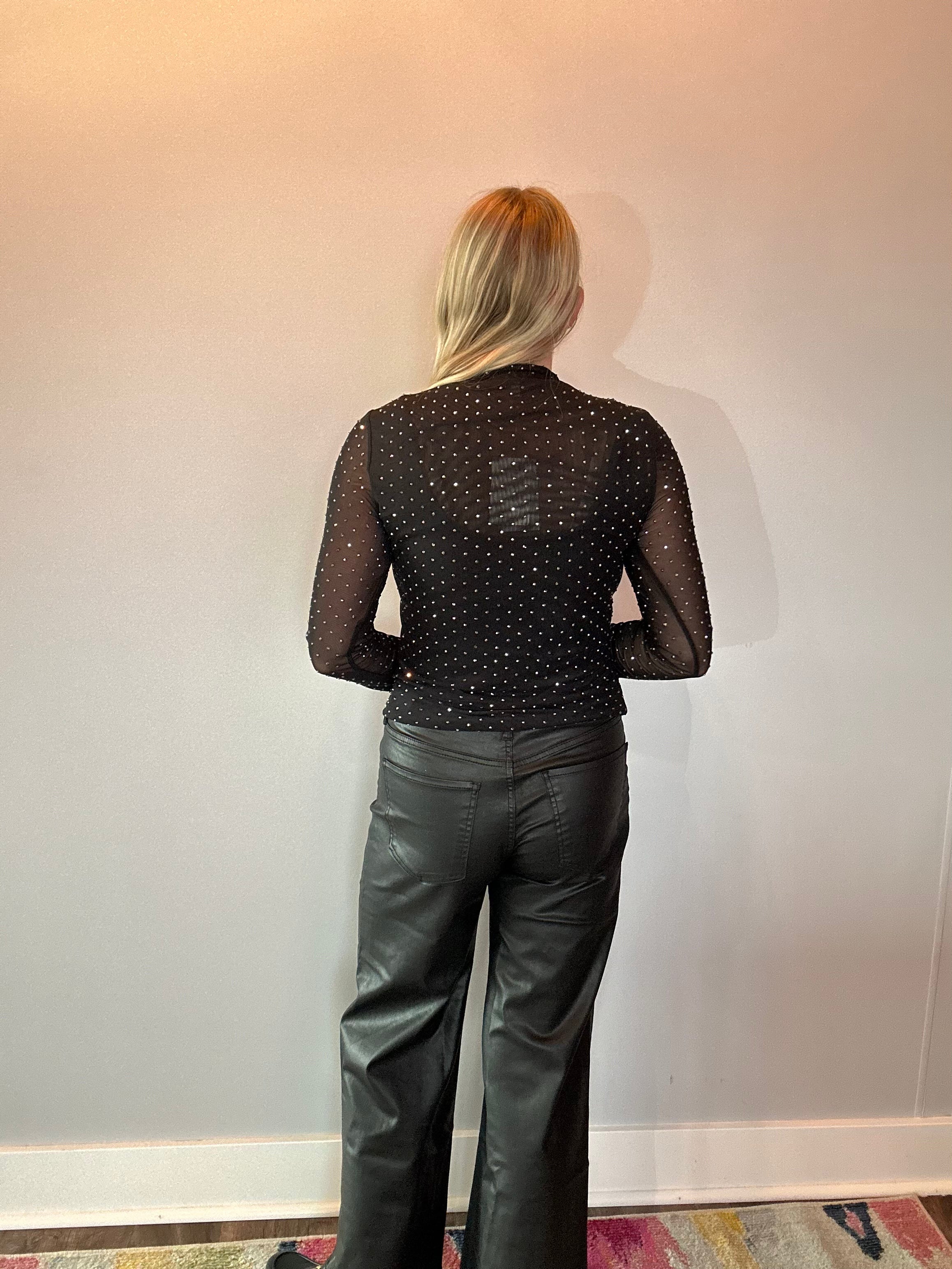 Midnight Sparkle Mesh Top in Black