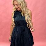Midnight Whimsy Poplin Mini Dress in Black