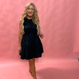 Midnight Whimsy Poplin Mini Dress in Black