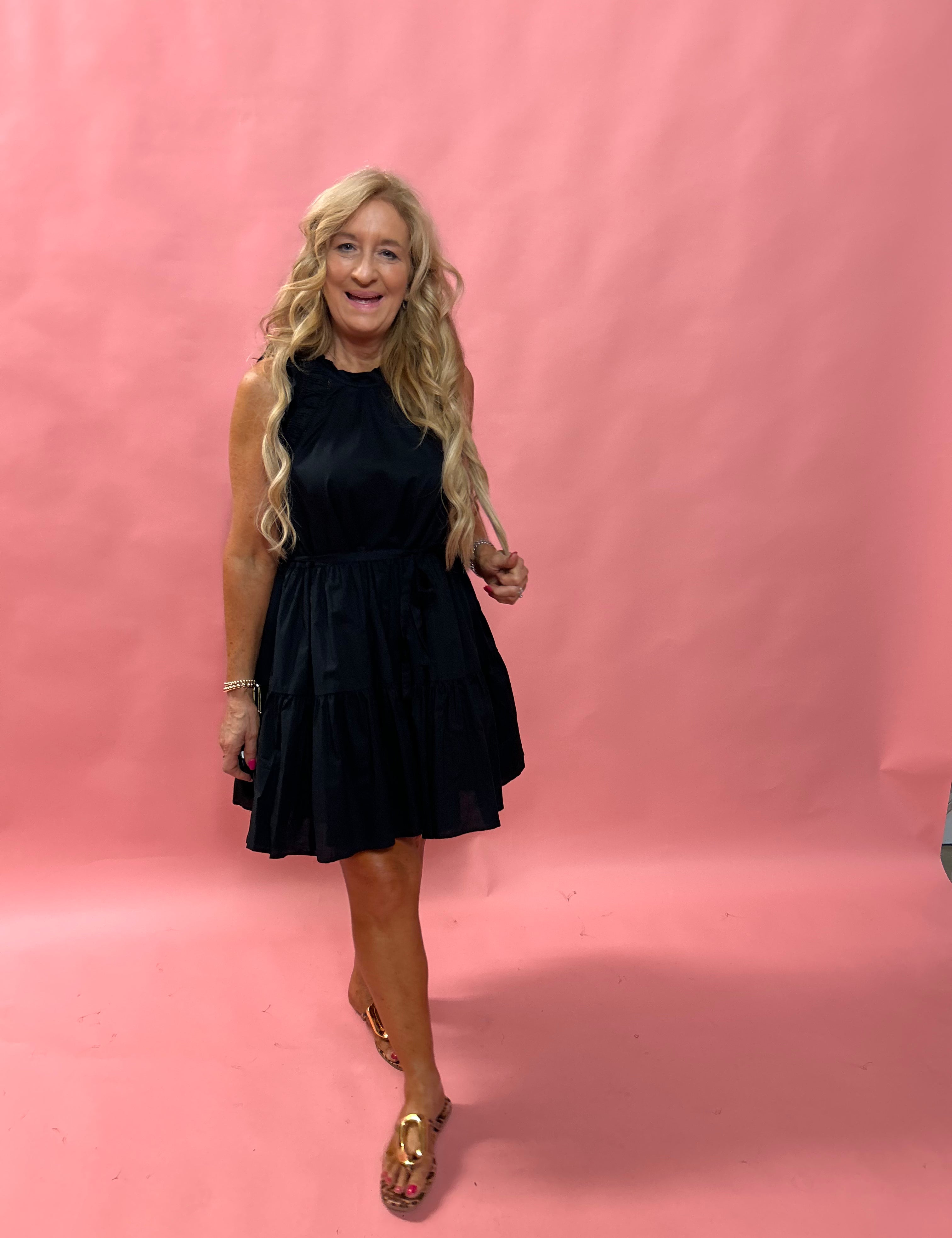 Midnight Whimsy Poplin Mini Dress in Black