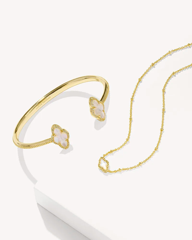 Mini Abbie Gold Satellite Short Pendant Necklace in Ivory Mother-of-Pearl