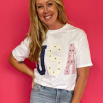 Mixed-Media Studded USA Graphic Tee