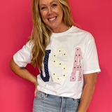 Mixed-Media Studded USA Graphic Tee