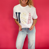 Mixed-Media Studded USA Graphic Tee