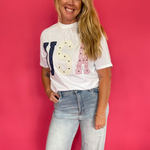 Mixed-Media Studded USA Graphic Tee