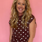 Mocha Polka Dot Cap Sleeve Sweater