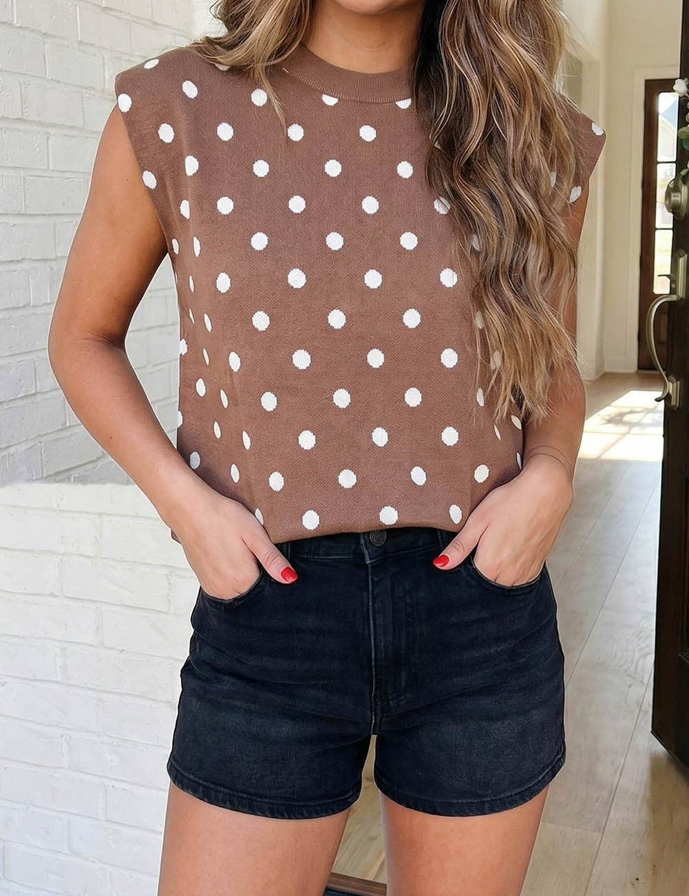 Mocha Polka Dot Cap Sleeve Sweater