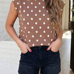 Mocha Polka Dot Cap Sleeve Sweater