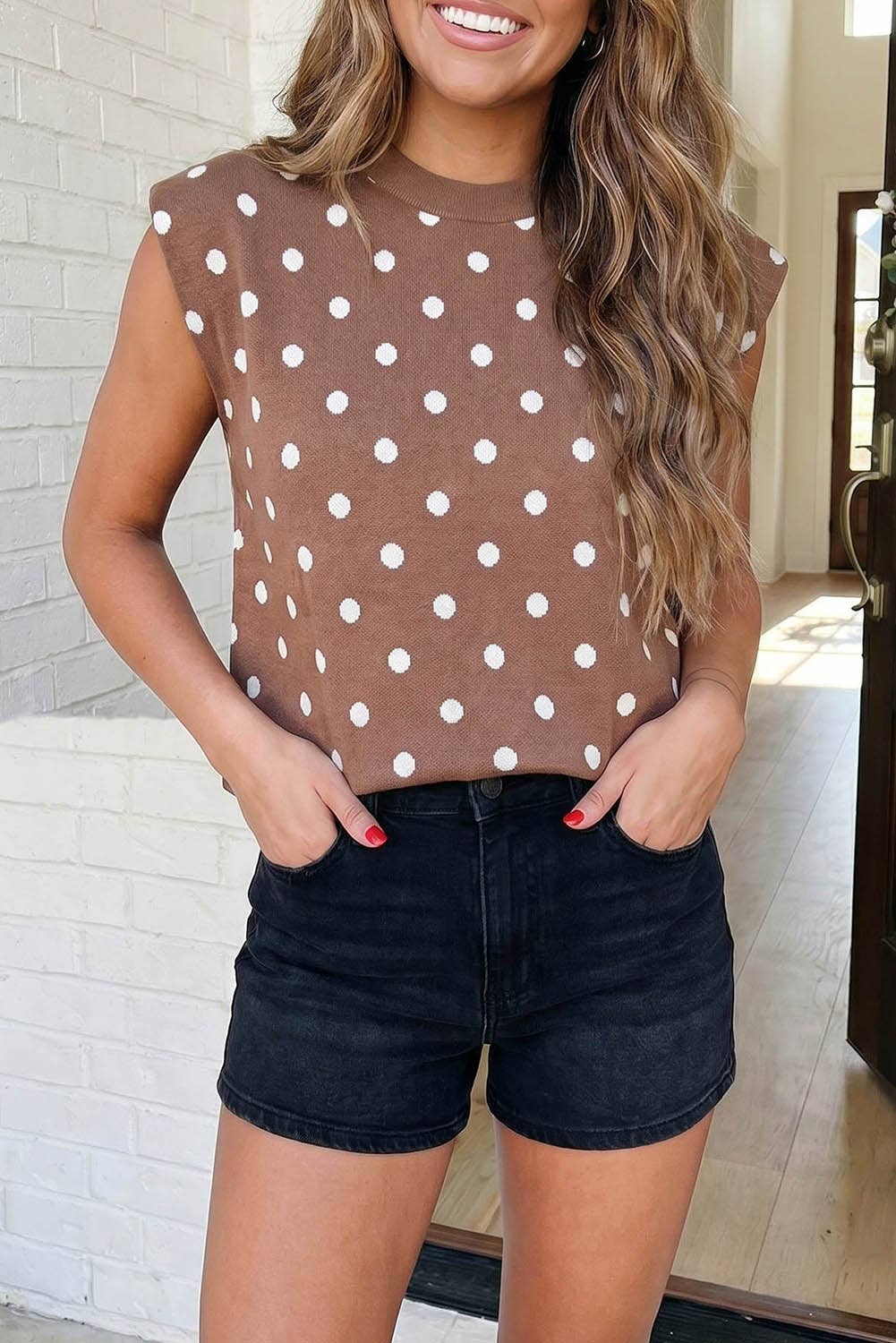 Mocha Polka Dot Cap Sleeve Sweater