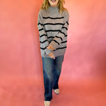 Morning Stripes High Neck Sweater in Charcoal
